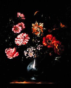 Blumen in einer blau-weißen Vase von Jacob Marrel