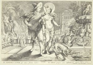Diana als Luna begleitet von einem jungen Musiker von Jacob Matham