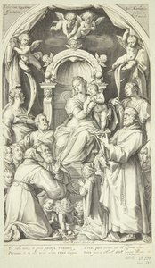 Maria und das Kind mit Mäzenen und Heiligen (Heilige Lucia, Katharina von Alexandria, Franz von Assisi und Mitglieder der Zuccaro-Familie) von Jacob Matham