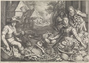 Marktszene und die Rast auf der Flucht nach Ägypten