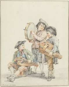 Drei Jungen mit Musikinstrumenten von Jacob Perkois