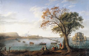 Blässhuhnjagd am See Fusano von Jacob Philippe Hackert