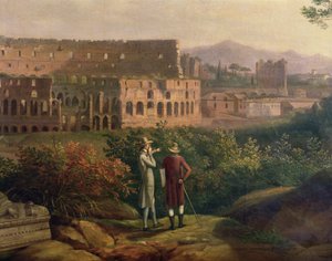 Johann Wolfgang von Goethe (1749-1832) besucht das Kolosseum in Rom, ca. 1790 von Jacob Philippe Hackert