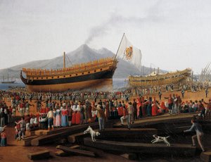 Schiffstaufe in der Werft von Castellammare di Stabia von Jacob Philippe Hackert