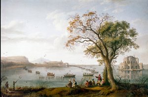 Die Blässhuhnjagd von Ferdinand I. der Beiden Sizilien am See Fusaro bei Neapel, Italien von Jacob Philippe Hackert