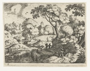 Landschaft mit Reisendem und Soldaten (Serie: Sechs Landschaften mit Reisenden)