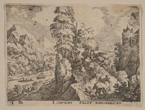 Pfad mit Reisenden rechts vom Fluss, aus Landschaften