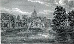 Gravur der St. Nicholas Kirche Chiswick von Schnebbelie 1807