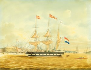 Die Johan Melchior Kemper vor Anker im Hafen von Rotterdam von Jacob Spin
