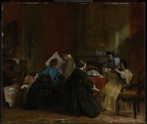 Gruppe von Frauen, die Stereoskop-Fotografien betrachten