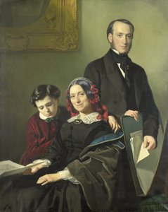 Mevrouw A.J. Schmidt-Keiser, Witwe des Malers Willem Hendrik Schmidt (1809-49), der Lehrmeister von Jacob Spoel, mit ihrem Bruder J.N. Keiser und ihrem zehnjährigen Sohn