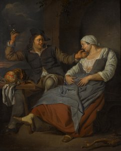 Ein sitzendes Paar beim Weingenuss von Jacob Toorenvliet