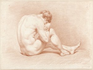 Sitzender männlicher Akt, den Kopf auf das Knie gelegt von Jacob Willemz. de Vos