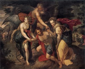 Die drei Lebensalter des Menschen, Allegorie, spätes 16. Jahrhundert von Jacob de Backer