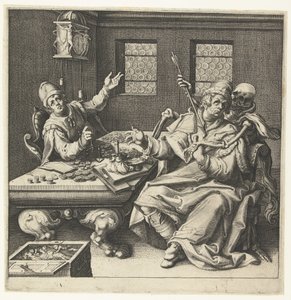 Die Geldwechsler und der Tod von Jacob de Gheyn (II) (workshop of)