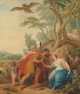 Jupiter, verkleidet als Hirte, verführt Mnemosyne, die Göttin der Erinnerung von Jacob de Wit (signed by artist)