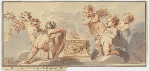 Fünf Amouretten opfern an einem Altar von Jacob de Wit
