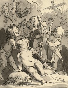 Putti spielen eine Leier von Jacob de Wit