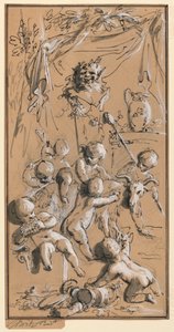Putti spielen vor einem Hermen von Jacob de Wit