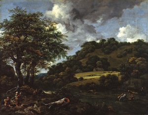 Hügelige Landschaft mit hohen Eichen von Jacob van Ruisdael