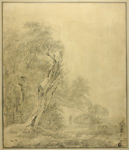 Toter Baum am Wasser, Figur nähert sich mit Stange von Jacob van Ruisdael