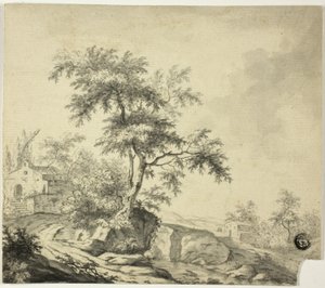 Landschaft mit Baum auf dem Weg zu Gebäuden von Jacob van Ruisdael