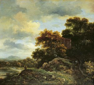 Landschaft mit bewaldetem Hügel von Jacob van Ruisdael