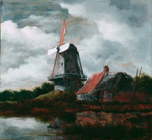 Landschaft mit Bauernhaus und Windmühle von Jacob van Ruisdael