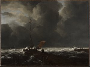 Stürmische See an einem Steg von Jacob van Ruisdael