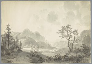 Berglandschaft mit einem Fluss von Jacob van Strij