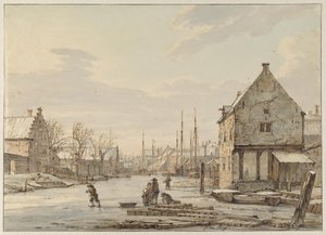 Blick auf die Stadtmauer von Dordrecht im Winter von Jacob van Strij