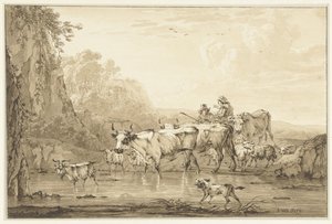 Hirte und Hirtin mit Rindern und Schafen an einem Teich von Jacob van Strij