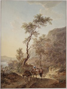 Italienisierte Landschaft mit einem Paar Hirten auf einem Feldweg von Jacob van Strij