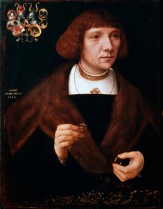 Männliches Porträt mit Ringen, 1524 von Jacob van Utrecht