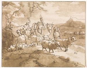 Hirten mit Vieh in einer Berglandschaft von Jacob van de Velde (graveur)