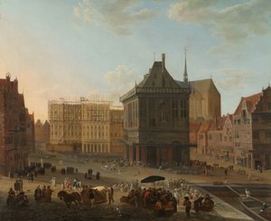 Der Damm in Amsterdam mit dem im Bau befindlichen neuen Rathaus