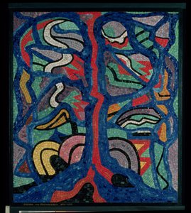Baum, Komposition in Rot, Schwarz, Blau und Gelb