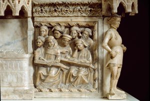 Grabdenkmal von Carlo, Roberto und Riccardo da Saliceto: Studenten besuchen einen Kurs (Skulptur, ca. 1403)