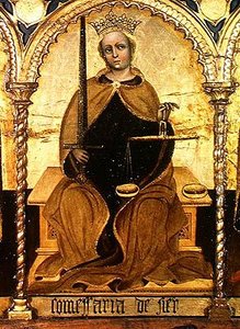 Gerechtigkeit zwischen St. Michael und St. Gabriel, Detail der Gerechtigkeit, 1421