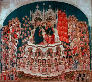 Die Krönung der Jungfrau im Paradies. Gemälde auf Holz von Jacobello del Fiore (1370-1439). 15. Jahrhundert. Galerie der Accademia Venedig von Jacobello del Fiore