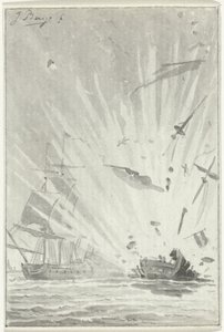 Explosion des niederländischen Kaperschiffs De Dappere Patriot im Kampf mit dem englischen Schiff Kameleon, 14. August 1781 von Jacobus Buys