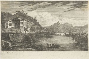 Flusslandschaft mit Hotel am Kai