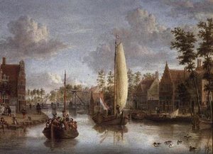 Ein Kanal mit Lastkähnen