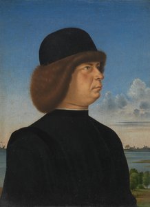 Porträt von Alvise Contarini, Rückseite Ein angebundener Rehbock, ca. 1485-95 von Jacometto Veneziano