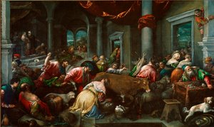 Die Reinigung des Tempels oder Christus vertreibt die Händler aus dem Tempel von Jacopo Bassano