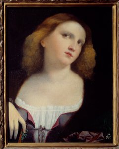 Porträt einer Frau. Gemälde auf Holz, auf Leinwand übertragen von Jacopo Palma il Vecchio (1480-1528) 1513 Dim. 0,48 x 0,38 m Lyon, Musée des Beaux Arts von Jacopo (c.1480 1528) Palma