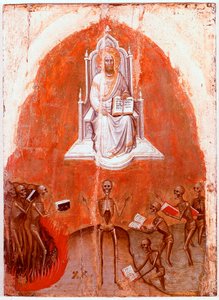 Linkes Panel des Polyptychons der Offenbarung: Christus mit dem Buch des Lebens