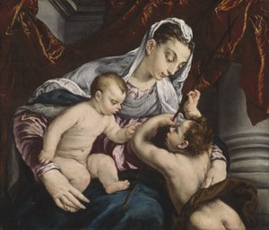 Jungfrau und Kind mit dem jungen Johannes dem Täufer, 1560/65 von Jacopo Bassano