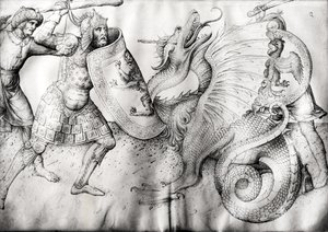 Kampf zwischen Kriegern und einem Drachen, ca. 1450 von Jacopo Bellini