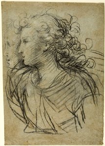Halbporträt einer Frau im Profil nach links (recto); Halbporträt einer Figur im Dreiviertelprofil (verso)